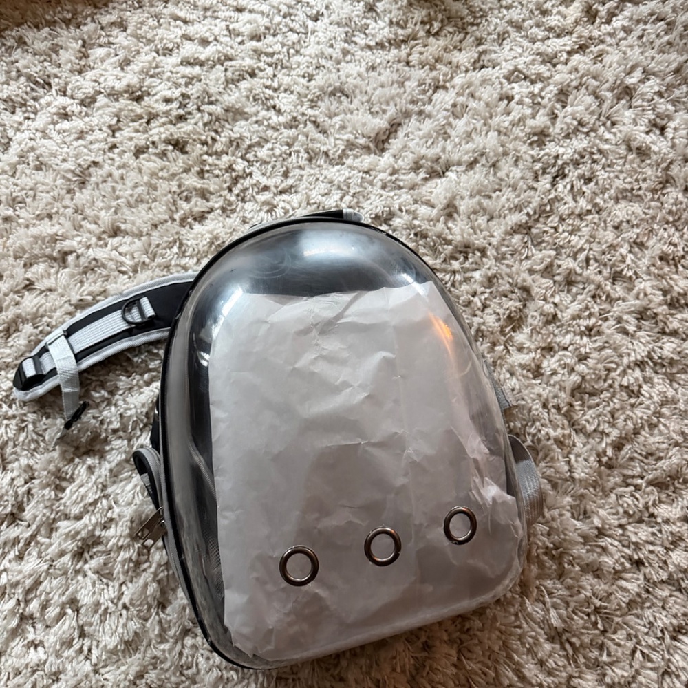 Stylish Metallic Silver Backpack with Circular Accents for cats or pets carrier, - Picture 2 of 5